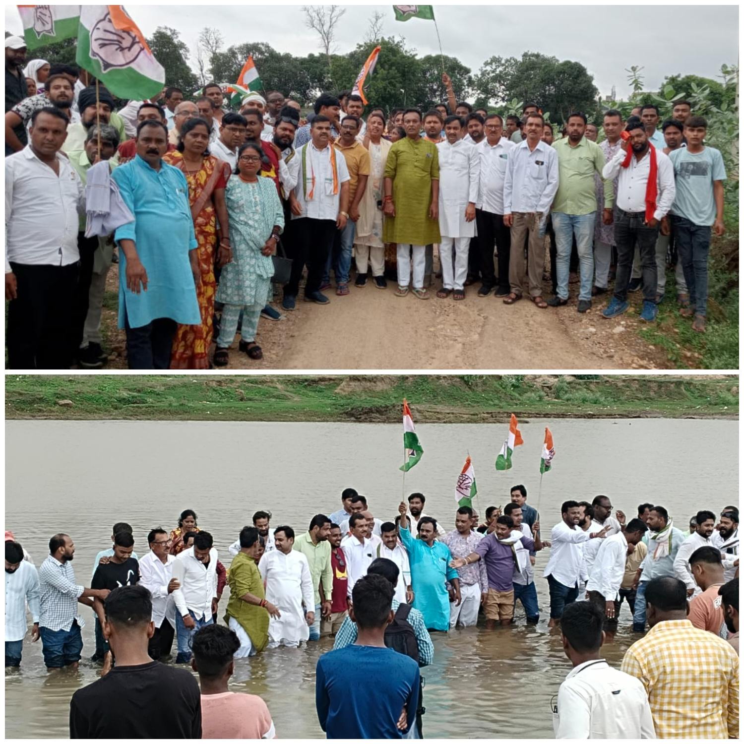 कांग्रेस का जल सत्याग्रह: रेत के अवैध उत्खनन और बढ़ते दामों के खिलाफ अनोखा प्रदर्शन, भाजपा सरकार पर निशाना